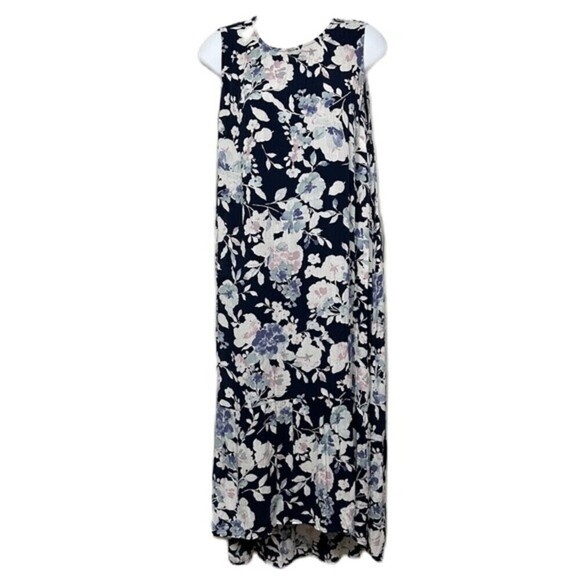 J.Jill Navy Multicolored Floral Print Size Medium Maxi Dress - Picture 2 of 16